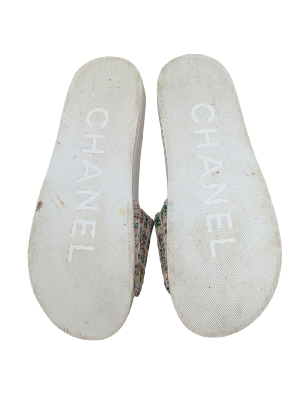 Chanel Camellia Tweed CC Logo Slide Rainbow White Rubber Pool Sandal 38 | 7.5 - Picture 12 of 13
